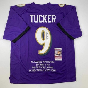 image:imageAutographedSigned Justin Tucker 66 Yard GW FG Stat Baltimore Purple Football Jersey JSA COA
