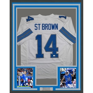 image:imageFramed AutographedSigned AmonRa St Brown 35x39 Detroit White Football Jersey Beckett BAS COA