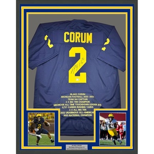 image:imageFramed AutographedSigned Blake Corum Michigan 35x39 Blue Stat College Football Jersey Beckett BAS COA