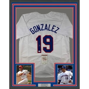 image:imageFramed AutographedSigned Juan Gonzalez 33x42 Texas White Baseball Jersey JSA COA
