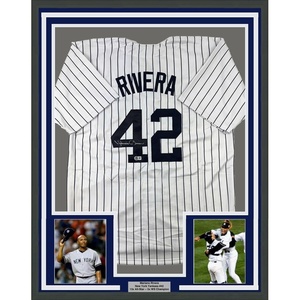 image:imageFramed AutographedSigned Mariano Rivera 35x39 New York Pinstripe Baseball Jersey Beckett BAS COA Holo