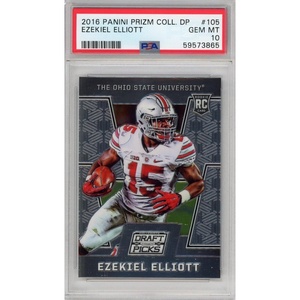 image:imageGraded 2016 Panini Prizm College Draft Picks DP Ezekiel Elliott 105 Rookie RC Football Card PSA 10 Gem Mint