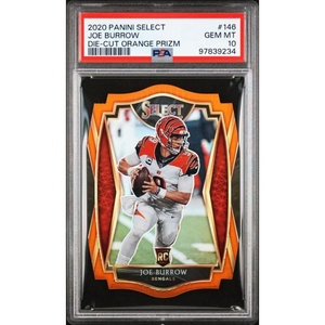 image:imageGraded 2020 Panini Select Joe Burrow 146 DieCut Orange Prizm Rookie RC Football Card PSA 10 Gem Mint