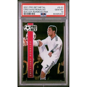 image:imageGraded 2021 Leaf Pro Set Metal Cristiano Ronaldo S0135 Rainbow Pink Soccer Card PSA 10 Gem Mint