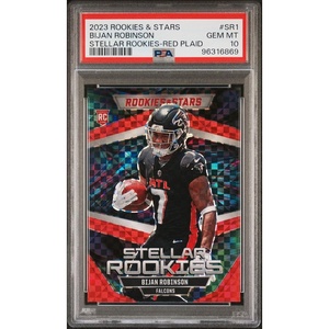 image:imageGraded 2023 Panini Rookies amp Stars Bijan Robinson SR1 Stellar Rookies Red Plaid Rookie RC Football Card PSA 10 Gem Mint