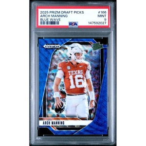 image:imageGraded 2025 Panini Prizm Draft Picks Arch Manning 166299 Blue Wave Rated Prospect Rookie RC Football Card PSA 9 Mint