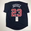image:imageAutographedSigned David Justice Atlanta Blue Baseball Jersey JSA COA