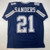 image:imageFacsimile Autographed Deion Sanders Dallas Blue Reprint Laser Auto Football Jersey Size Mens XL