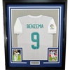 image:imageFramed AutographedSigned Karim Benzema 35x39 Real Madrid 201718 White Soccer Jersey Beckett BAS COA