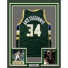image:imageFramed Facsimile Autographed Giannis Antetokounmpo 35x39 Milwaukee Green Reprint Laser Auto Basketball Jersey