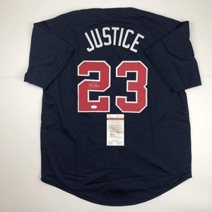 image:imageAutographedSigned David Justice Atlanta Blue Baseball Jersey JSA COA