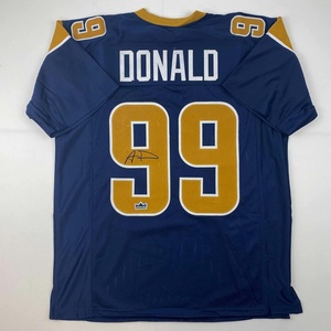 image:imageFacsimile Autographed Aaron Donald Los Angeles LA Navy Blue Reprint Laser Auto Football Jersey Size Mens XL