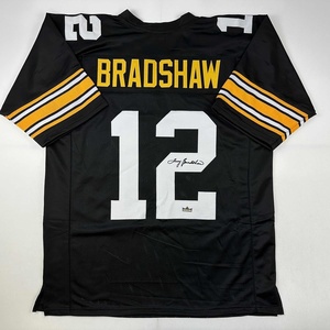 image:imageFacsimile Autographed Terry Bradshaw Pittsburgh Black Reprint Laser Auto Football Jersey Size Mens XL