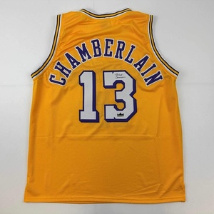 image:imageFacsimile Autographed Wilt Chamberlain Los Angeles LA Yellow Reprint Laser Auto Basketball Jersey Size Mens XL