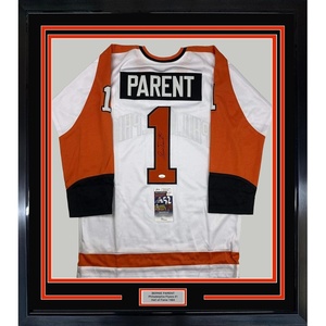 image:imageFramed AutographedSigned Bernie Parent 33x42 Philadelphia White Hockey Jersey JSA COA