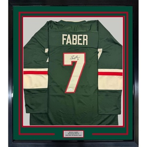 image:imageFramed AutographedSigned Brock Faber 35x39 Minnesota Green Hockey Jersey JSA COA