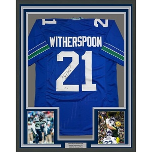 image:imageFramed AutographedSigned Devon Witherspoon 35x39 Seattle Blue Retro Football Jersey Beckett BAS COA