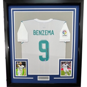 image:imageFramed AutographedSigned Karim Benzema 35x39 Real Madrid 201718 White Soccer Jersey Beckett BAS COA