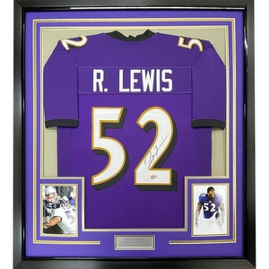 image:imageFramed AutographedSigned Ray Lewis 33x42 Baltimore Purple Football Jersey PSADNA COA