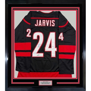 image:imageFramed AutographedSigned Seth Jarvis 35x39 Carolina Black Hockey Jersey Beckett BAS COA