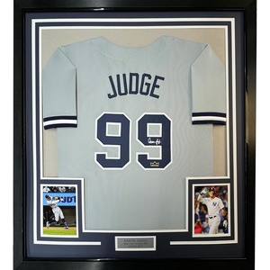 image:imageFramed Facsimile Autographed Aaron Judge 35x39 New York Grey Reprint Laser Auto Baseball Jersey