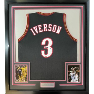 image:imageFramed Facsimile Autographed Allen Iverson 35x39 Philadelphia Black Reprint Laser Auto Basketball Jersey