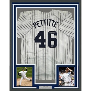 image:imageFramed Facsimile Autographed Andy Pettitte 35x39 New York Pinstripe Reprint Laser Auto Baseball Jersey