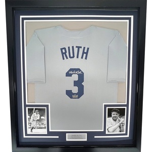 image:imageFramed Facsimile Autographed Babe Ruth 35x39 New York Grey Reprint Laser Auto Baseball Jersey Size Mens XL