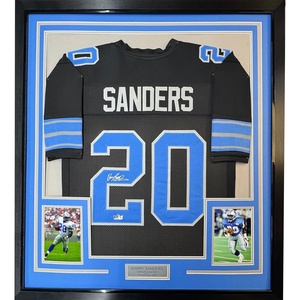 image:imageFramed Facsimile Autographed Barry Sanders 35x39 Detroit Black Reprint Laser Auto Football Jersey