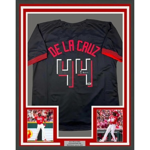 image:imageFramed Facsimile Autographed Elly De La Cruz 35x39 Cincinnati Black City Connect Reprint Laser Auto Baseball Jersey