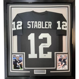 image:imageFramed Facsimile Autographed Ken Stabler 35x39 Oakland Las Vegas Black Reprint Laser Auto Football Jersey