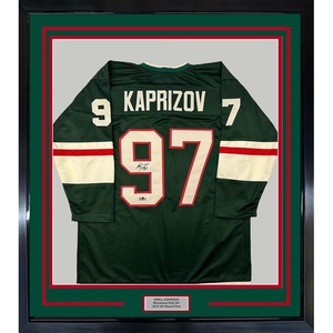 image:imageFramed Facsimile Autographed Kirill Kaprizov 35x39 Minnesota Green Reprint Laser Auto Hockey Jersey