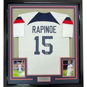 image:imageFramed Facsimile Autographed Megan Rapinoe 35x39 United States USA White World Cup Reprint Laser Auto Soccer Jersey