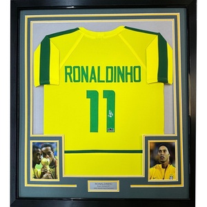 image:imageFramed Facsimile Autographed Ronaldinho 35x39 Brazil Yellow World Cup Reprint Laser Auto Soccer Jersey