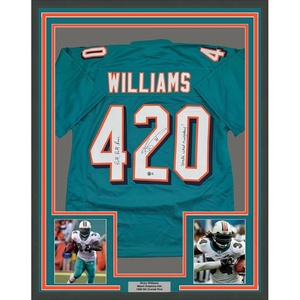 image:imageFramed AutographedSigned Ricky Williams 35x39 Smoke Weed Everyday Puff Puff Run 420 Inscribed Miami Teal Football Jersey Beckett BAS COA