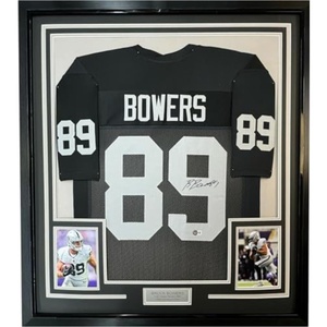 image:imageFramed AutographedSigned Brock Bowers 35x39 Las Vegas Oakland Black Football Jersey Beckett BAS COA