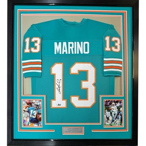 image:imageFramed Facsimile Autographed Dan Marino 35x39 Miami Teal Reprint Laser Auto Football Jersey