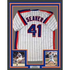image:imageFramed Facsimile Autographed Tom Seaver 35x39 New York Pinstripe Reprint Laser Auto Baseball Jersey