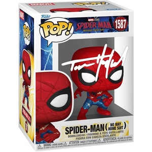 image:imageTom Holland Spiderman 1587 Now Way Home Suit SpiderMan Brand New Day Facsimile Signed Reprint Laser Autographed Funko POP Marvel Avengers Movies Figurine with Protector Case
