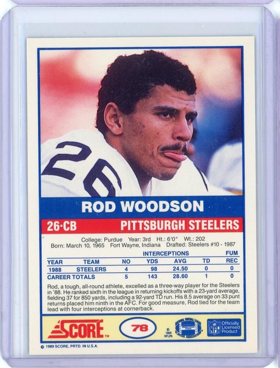 image:imageVintage 1989 Score Rod Woodson 78 Rookie RC Football Card