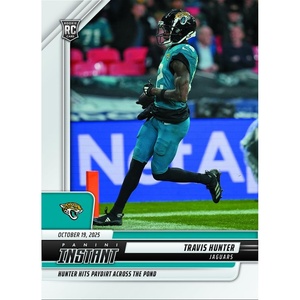image:image2025 Panini Instant Travis Hunter 157 Hunter Hits Paydirt Across the Pond Jacksonville Jaguars Rookie RC Football Card
