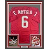 image:imageFramed AutographedSigned Baker Mayfield 35x39 Oklahoma Crimson College Football Jersey Beckett BAS COA