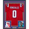 image:imageFramed AutographedSigned Christian Gonzalez 35x39 New England Red Football Jersey Beckett BAS COA