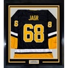 image:imageFramed Facsimile Autographed Jaromir Jagr 35x39 Pittsburgh Black Reprint Laser Auto Hockey Jersey