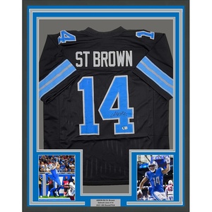 image:imageFramed AutographedSigned AmonRa St Brown 35x39 Detroit Black Football Jersey Beckett BAS COA