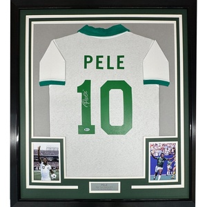 image:imageFramed AutographedSigned Pele 35x39 New York Cosmos White Soccer Futbol Jersey Beckett BAS COA