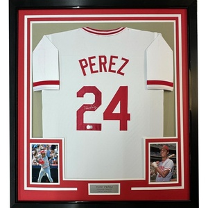 image:imageFramed AutographedSigned Tony Perez 35x39 Cincinnati White Baseball Jersey Beckett BAS COA