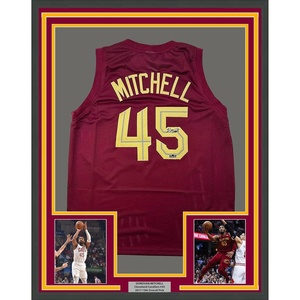 image:imageFramed Facsimile Autographed Donovan Mitchell 35x39 Cleveland Red Reprint Laser Auto Basketball Jersey
