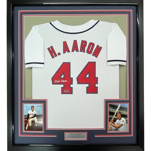 image:imageFramed Facsimile Autographed Henry Hank Aaron 35x39 Atlanta White Reprint Laser Auto Baseball Jersey