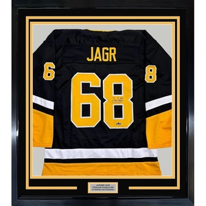 image:imageFramed Facsimile Autographed Jaromir Jagr 35x39 Pittsburgh Black Reprint Laser Auto Hockey Jersey